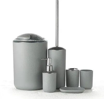 Productafbeelding van Ibenzoa® 6-delige badkameraccessoireset van hoogwaardig kunststof – handdesinfectiemiddel fles, tandenborstelhouder & beker, zeepbakje, toiletborstel met houder, afvalbak