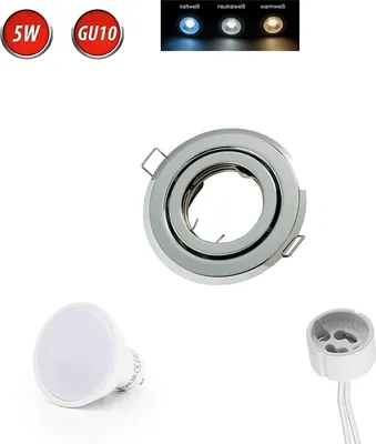 Image de Spot encastré orientable 35° GU10 Ø85mm trou de perçage fer incl. GU10 5W blanc neutre 350 lumens ampoule LED chrome ronde