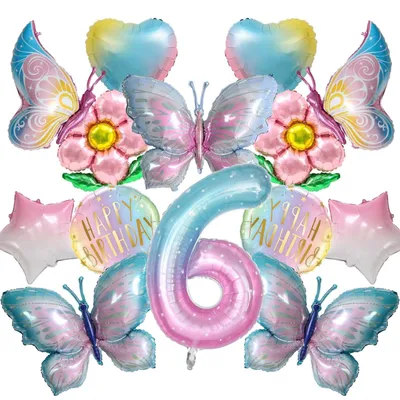 Schmetterlingsballon-Set, 14-tlg., bunt, Folie, für Mädchengeburtstag