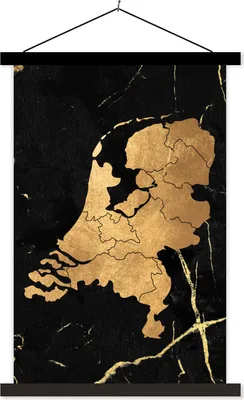 Produktbild von MuchoWow® Textilposter Karte von Europa - Niederlande - Gold 60x90 cm mit schwarzem Rahmen - Poster Wohnzimmer