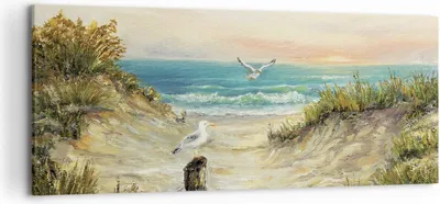 Produktbild von Bild auf Leinwand - Leinwandbild - Einteilig - Impressionismus Möwen Küste - 120x50cm - Wand Bild - Wanddeko - Wandbilder - Leinwanddruck - Bilder - Wanddekoration - Leinwand bilder - AB120x50-4602
