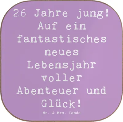 Produktbild von Mr. & Mrs. Panda Untersetzer für Gläser Spruch 26. Geburtstag - Lavendeltraum - Geschenk, herzlicher Wunsch, Glas, Happy Birthday, Tassenuntersetzer, Alter, 26 Jahre jung
