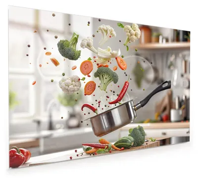 Produktbild von Küchenrückwand Spritzschutz Glas mit Motiv Kochen Mit Gemüse 40 x 40 cm