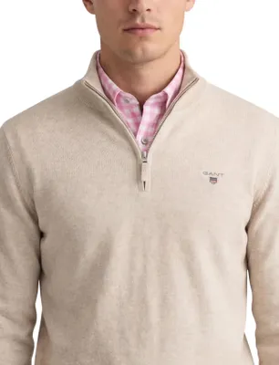 Produktbild von baumwollener Gant Half-Zip-Pullover einfarbig beige normale Passform