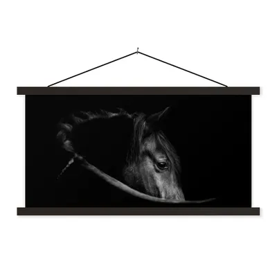 Produktbild von MuchoWow® Textilposter Pferde - Porträt - Schwarz - Tiere 60x30 cm mit schwarzem Rahmen - Textilien