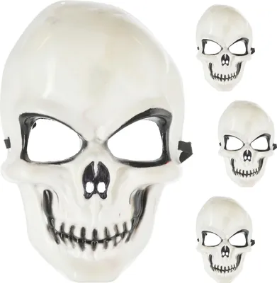 Produktbild von LED Halloween Totenkopf 4er Set 16x24x7cm Kunststoff weiß schwarz 3 LEDs bunt leuchtend Gruseldekoration