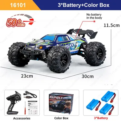Obrázok produktu pre Diaľkovo ovládané auto - model 16101 - mierka 1:16 - dosah 120 m - doba jazdy 16 minút - modrá farba