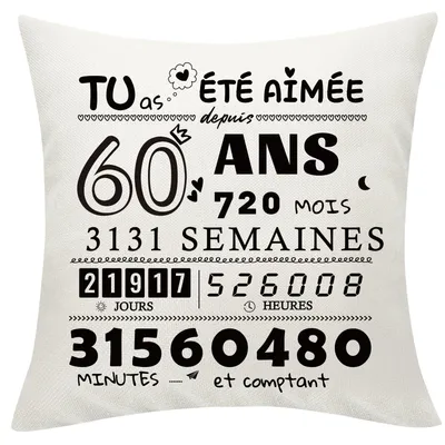 Immagine prodotto di Fodera per cuscino con tasche – Regalo per il 60° compleanno – Bianca – 45 x 45 cm
