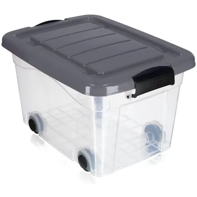Obrázok produktu pre Plastový kontajner KADAX s kolieskami, úložný box, úložný box so sivým vekom, 20 l