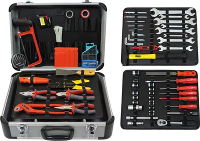 Produktbild von FAMEX 731-60 Alu Werkzeugkoffer bestückt mit Werkzeug Set - Werkzeugkiste gefüllt