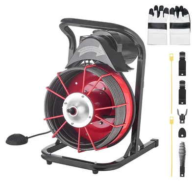 Image de SucceBuy, machine de nettoyage de canalisations, Ø 10,5 mm x 23 m, spirale de nettoyage manuelle avec 4 têtes de coupe et interrupteur de pied, adaptée aux tuyaux de 50 mm à 100 mm, nettoyeur de canalisations