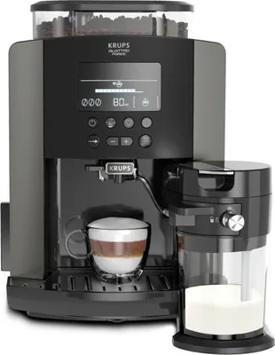 Produktbild von Krups EA819E Arabica Latte Quattro Force Kaffeevollautomat | 1550 Watt | Wassertankkapazität: 1,7 Liter | Pumpendruck: 15 bar | LCD-Display | Platin-schwarz