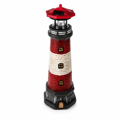 Produktbild von Solar-Leuchtturm-Dekoration, solarbetriebener Leuchtturm mit Drehlicht, 360° rotierende Leuchtturm-Deko, bestes Leuchtturm-Geschenk für Kinder ( rot)