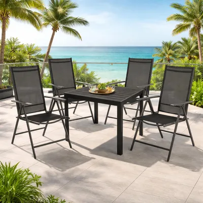 5tlg. Gartengarnitur Gartenmöbel Alu Non-Wood L90xB90cm Hochlehner 7 Positionen