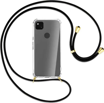 Produktbild von Handykette Backcover-Schutzhülle mit Band (Metall goldfarben) für Google Pixel 4a - schwarz