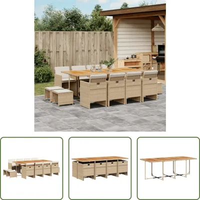 Produktbild von The Living Store 13-tlg. Garten-Essgruppe mit Kissen Beige Poly Rattan