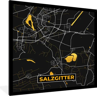 Produktbild von MuchoWow® Gerahmtes Poster Salzgitter - Gold - Stadtplan - Karte - Deutschland 40x40 cm - Poster mit Schwarzem Bilderrahmen Wandposter Rahmen Foto Bilder - Mit Rahmen - Wanddekoration Schlafzimmer