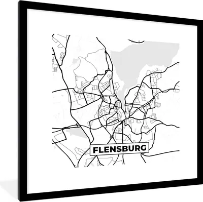 Produktbild von MuchoWow® Gerahmtes Poster Flensburg - Karte - Stadtplan 40x40 cm - Poster mit Schwarzem Bilderrahmen Wandposter Rahmen Foto Bilder - Poster - Plakat im Rahmen