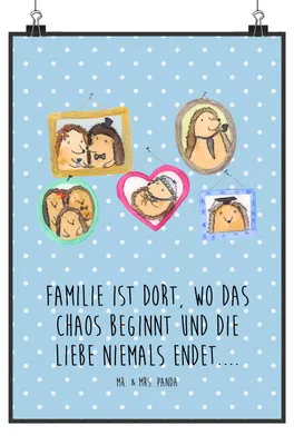 Produktbild von Mr. & Mrs. Panda Bild Igel Familie DIN A1 - Blau Pastell - Geschenk, Muttertag, Wandbild, drucke, wanddeko, Bilder, Mama, Wanddekoration, Liebe, Plakat