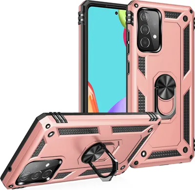 Immagine prodotto di Custodia per Galaxy A52 5G a doppio strato robusta, protezione militare con supporto ad anello e supporto Oro