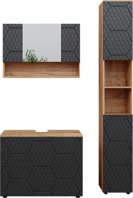 Produktbild von Badmöbel-Set Vicco Irma Anthrazit mit Wabenstruktur 3 Teile, mit Spiegelschrank 80 cm, Model 47185