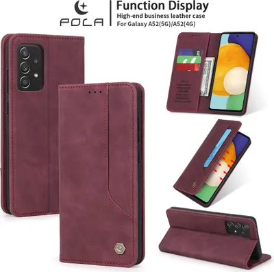 Image de Etui rétro en cuirPolyuréthanepour Samsung Galaxy A52 5G / A52 4G étui design avec porte-cartes et support rouge