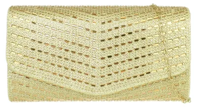 Imagen del producto de Bolsos de mano para mujer, clutch en forma de V con pedrería, color dorado