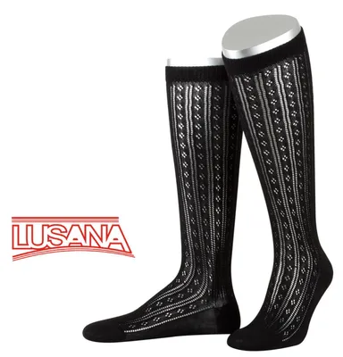 Lusana Kniestrümpfe mit Ajourmuster in schwarz