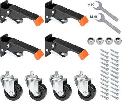 Produktbild von Famanu Schwerlast verstellbare Rollen für Werkbänke - Set von 4 Stück - 76 mm - bis 400 kg - schwarz