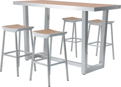 Produktbild von AXI James Barset aus Aluminium mit Holz Look | Bartisch mit Barhocker - 5-teiliges Bar Set für Draußen / Garten | Gartenbar / Gartentheke