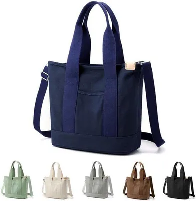 Productafbeelding van Grote Canvas Tote Bag voor Dames met Veel Vakken en Schouderriem