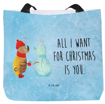 Produktbild von Mr. & Mrs. Panda Schultasche Nachtfalter Schneemann - Eisblau - Geschenk, Beutel, Tote Bag, Winter, Tasche, Weihnachten, Weihnachtsgruß, Strandtasche, Schnee