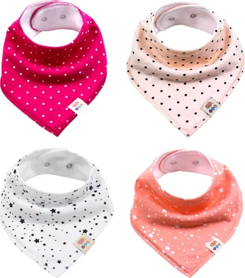 Produktbild von 4x Dreieckstücher Baby Lätzchen unisex Halstuch Spucktuch verstellbare Knöpfe (Mädchen)