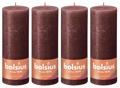 Image de lot de 4 bougies - Hauteur 19 cm - Diamètre 6,8 cm - Rustique - Rouge velours