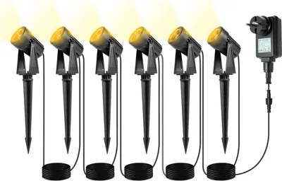 Image de Jopassy 6pcs. spot de jardin LED avec piquet de terre, spot extérieur éclairage de jardin avec prise étanche IP65 blanc chaud