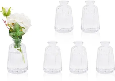 Zdjęcie produktu dla Zestaw małych szklanych wazoników do dekoracji stołu (11 x 6,5 cm), zestaw mini szklanych wazoników do dekoracji stołu, ślub