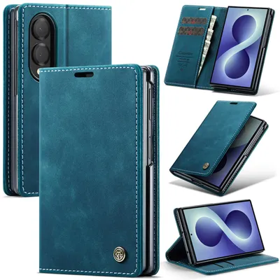 Produktbild von Hülle für Samsung Galaxy Z Fold 8 Retro Kunstledertasche mit Standfunktion Schutzhülle Blau