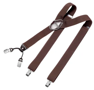 Produktbild von DonDon Herren Hosenträger 3,5 cm breit 4 Clips mit braunem Leder in Y-Form elastisch und längenverstellbar - dunkelbraun