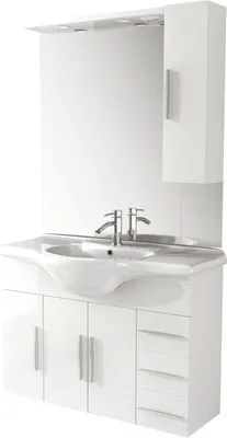 Produktbild von Badmöbel-Set Baden Haus Aida BxHxT 105 x 173 x 50 cm Frontfarbe weiß hochglanz mit Waschtisch Keramik weiß und Unterschr