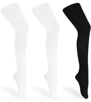 Image de Merry Style Lot de 3 collants enfants fille microfibre 60 DEN WL-010 (blanc/blanc/noir, 152-158)