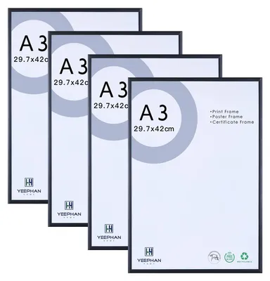4er-Set A3-Fotolisten aus Aluminium, 29,7x42 cm, schwarz, Wandmontage