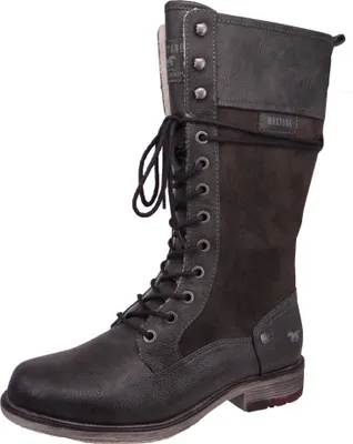 Produktbild von Mustang Damen Stiefel Schnürstiefel Warmfutter Blockabsatz 1295-606, Größe:38 EU, Farbe:Schwarz