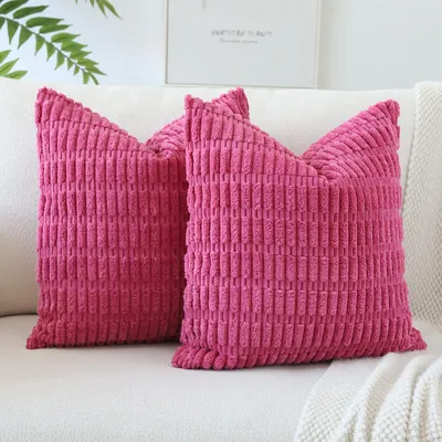 2 Cord-Kissenbezüge, weich, 40x40 cm, rosa-rot