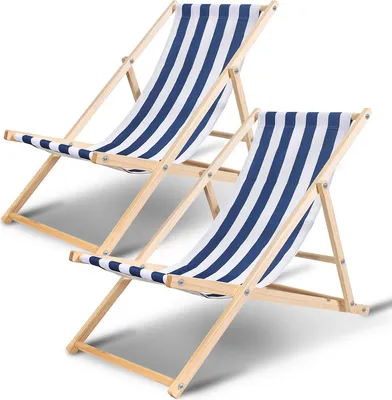 Produktbild von Jiubiaz Liegestuhl Strandliegestuhl Relaxliege Selbstmontage Holz Strandstuhl Klappbar Blau weiß 2 Stück
