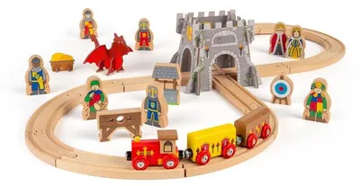 Image de BigJigs, ensemble de train en bois sur le thème du Moyen Âge – circuit de train pour enfants
