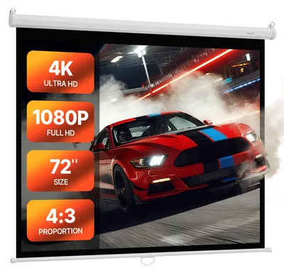 Immagine prodotto di Schermo di proiezione manuale VEVOR, schermo di proiezione da 72 pollici 4:3 4K 1080 HD, schermo di proiezione retrattile, proiezione di film a parete con corda di trazione, schermo a rullo portatile home cinema
