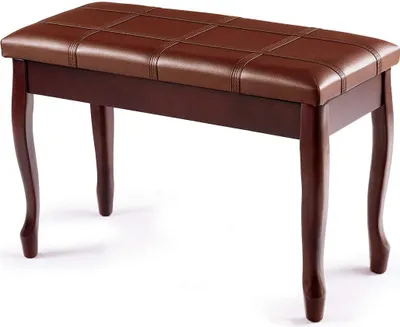 Produktbild von COSTWAY Klavierbank mit Notenfach, Klavierhocker aus Massivhoz, Pianobank gepolstert, Piano-Sitzbank braun, Keyboardbank 75 x 35 x 49cm