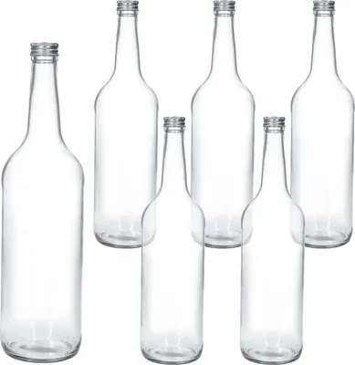 Produktbild von 6x Geradhalsflasche 1L + Schraubverschluss Silber 1000ml Glasflasche Saft Wasser