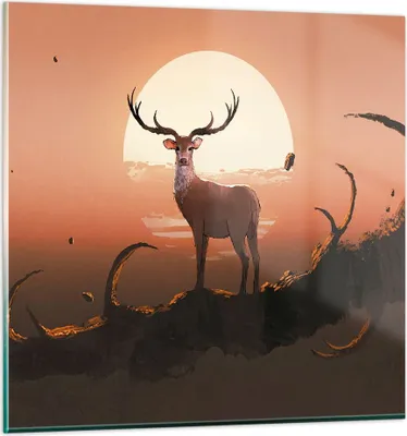 Produktbild von Bilder auf glas - Hirsch Geweih Hörner - 60x60cm - Glasbilder - Wandbilder - Kunstdruck - zum Aufhängen bereit - Wanddekoration aus Glas - Glas Bilder - Wandbild auf Glas - Einteilig - GAC60x60-4091