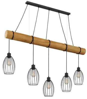 Productafbeelding van Landelijke hanglamp Berti 5-lichts hout met zwart